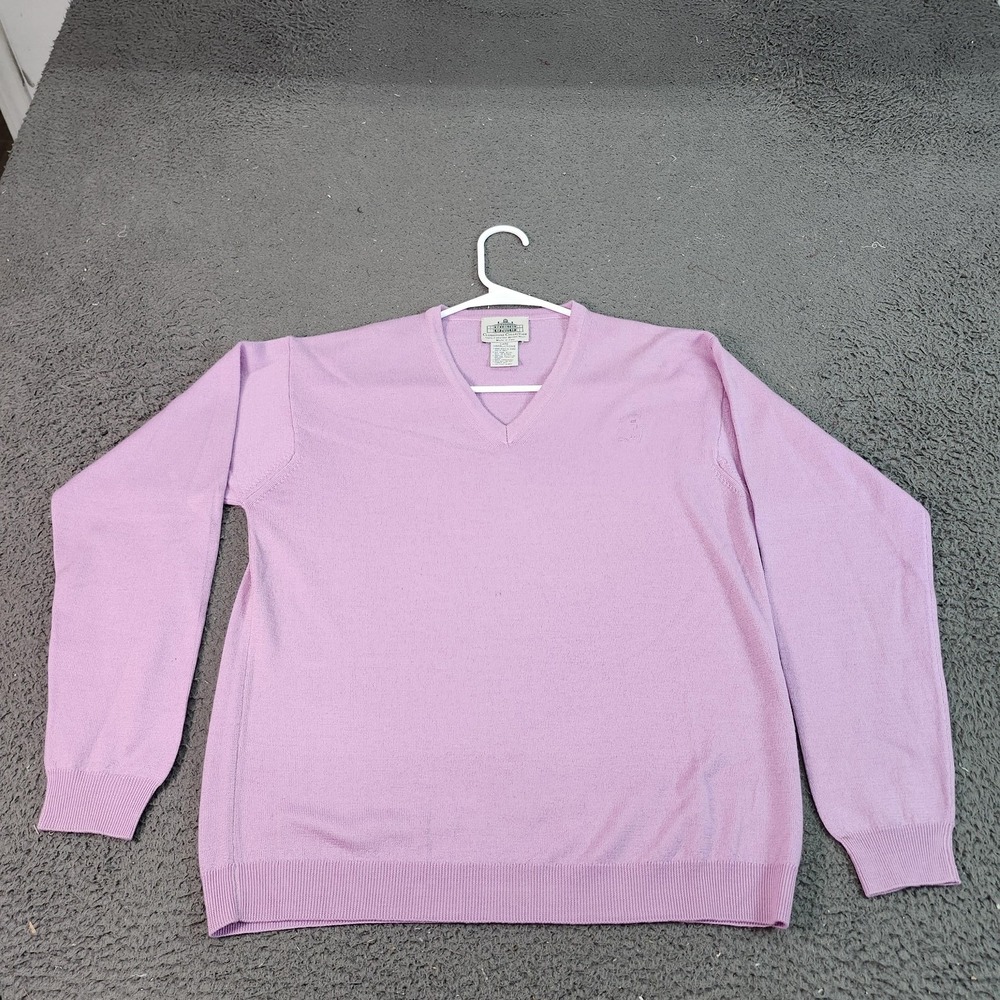 Clubhouse Collection Sweater Mens Large Purple V Neck Merino Wool Golf Italy